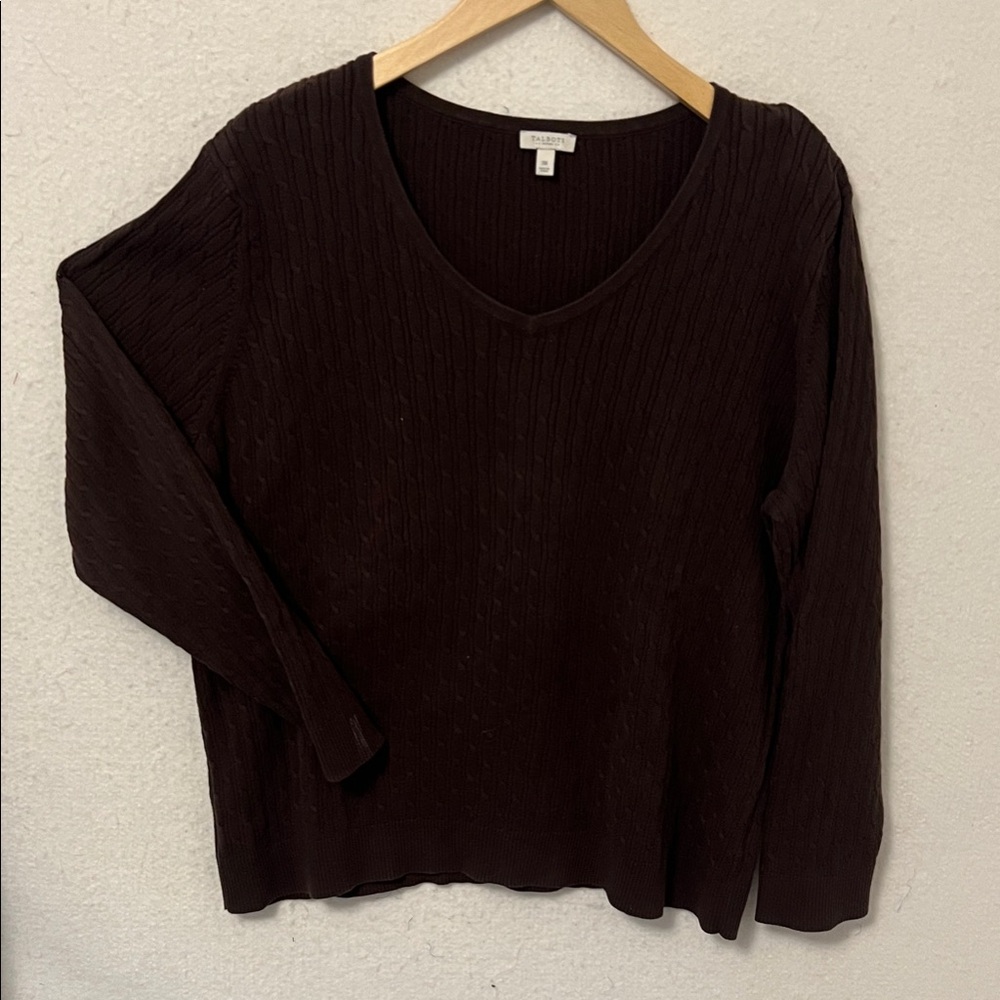 Talbots Dark Brown V-Neck Cable Cotton Sweater - Size 3x